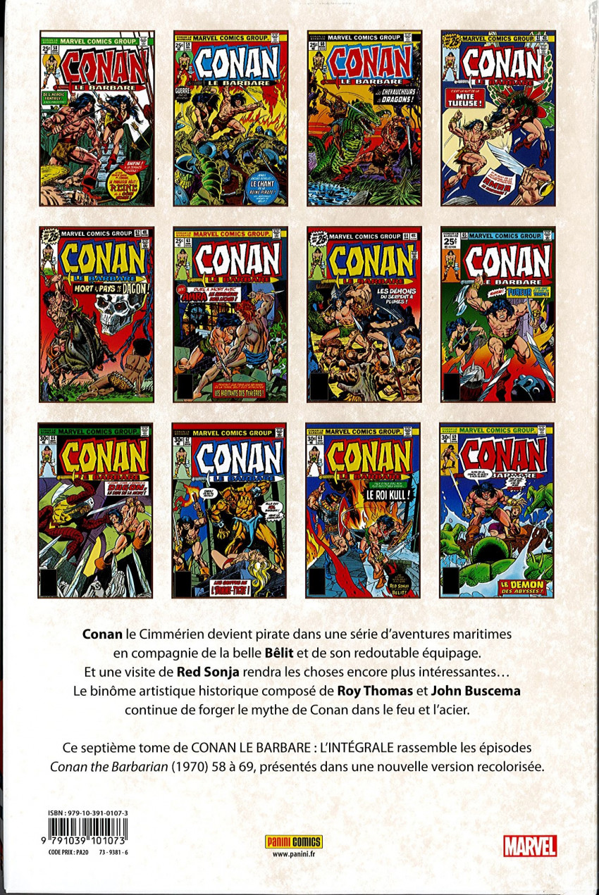Verso de l'album Conan le barbare : l'intégrale 7 1976