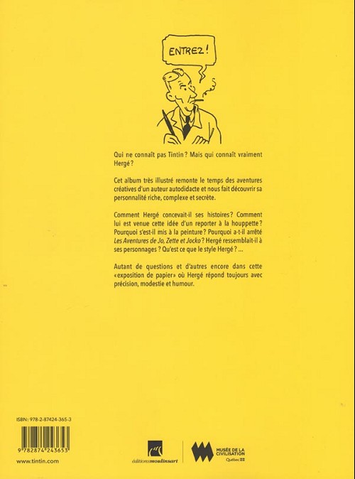 Verso de l'album Hergé à Québec
