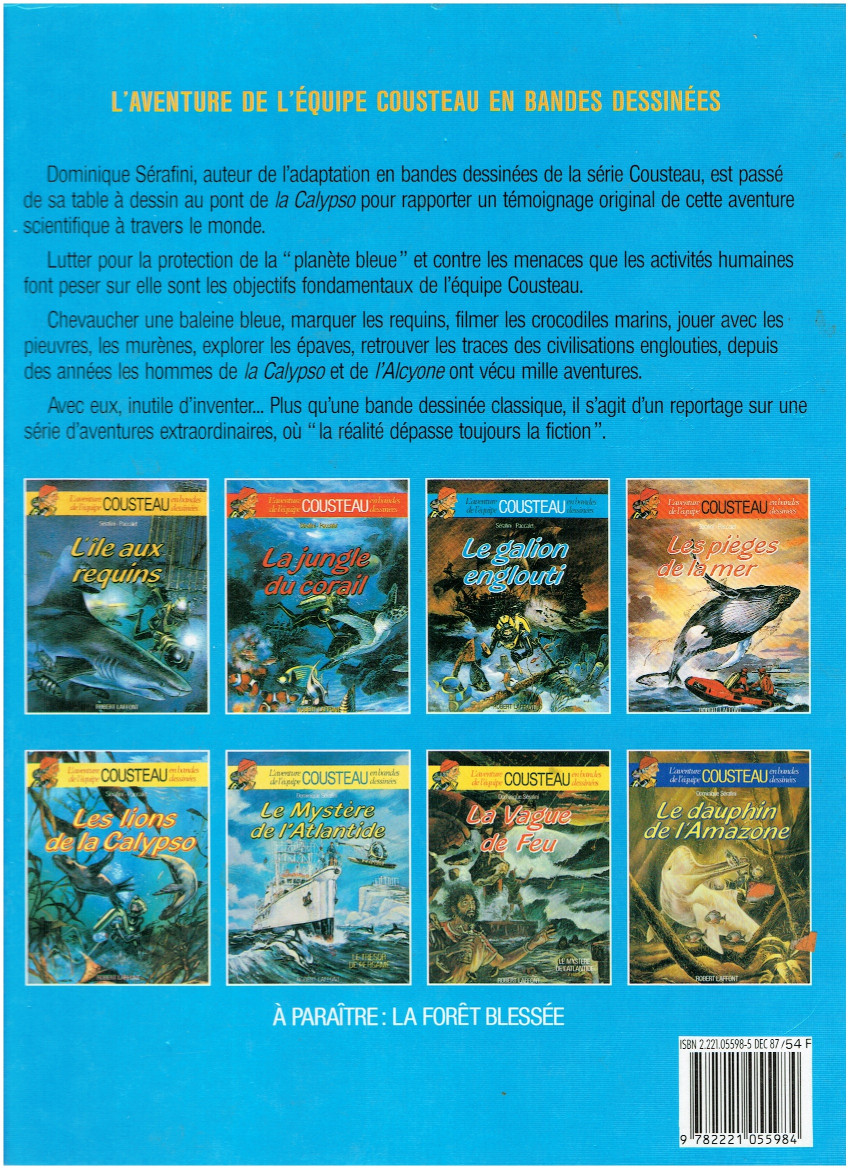 Verso de l'album L'Aventure de l'équipe Cousteau en bandes dessinées Tome 6 Le Mystère de l'Atlantide 1 - Le Trésor de Pergame