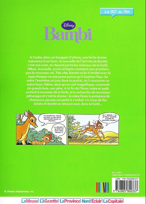 Verso de l'album Disney (La BD du film) Tome 7 Bambi