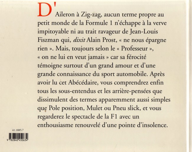 Verso de l'album de A à Z La F1 illustrée de A à Z