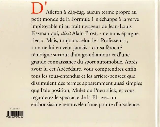 Verso de l'album de A à Z La F1 illustrée de A à Z