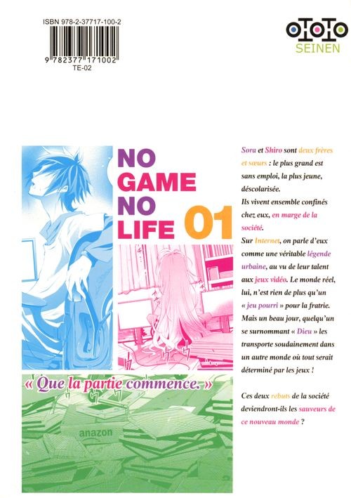 Verso de l'album No Game no Life Tome 1