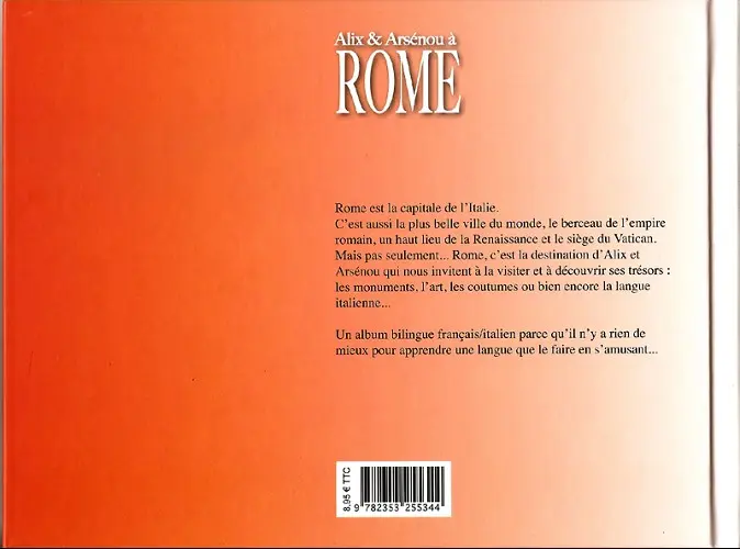 Verso de l'album Alix et Arsénou Tome 1 Alix et Arsénou à Rome
