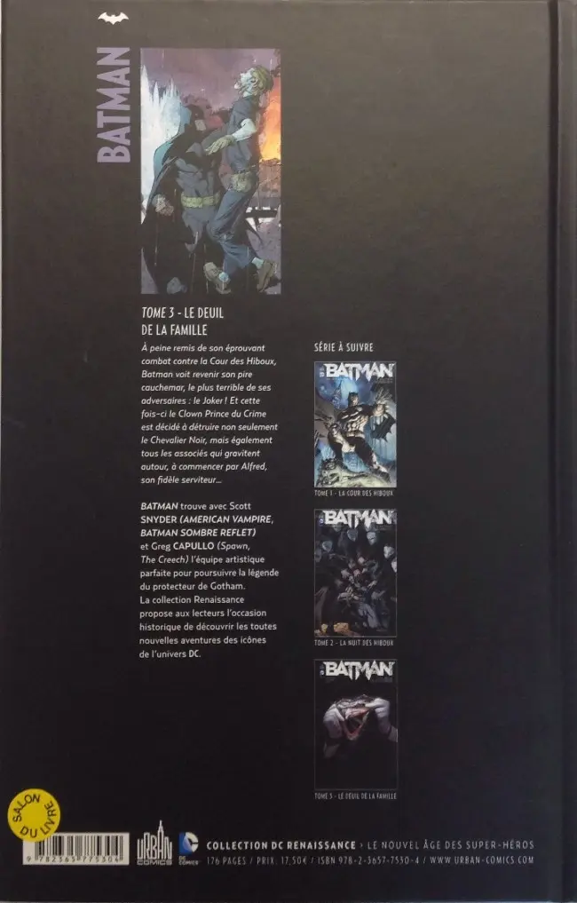 Verso de l'album Batman Tome 3 Le Deuil de la famille