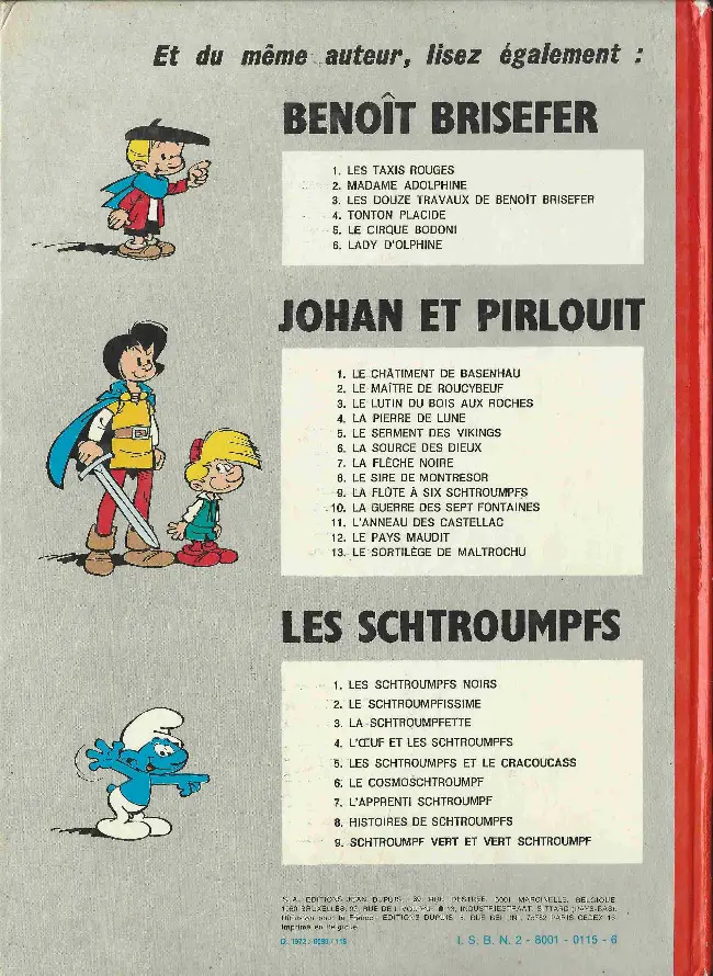 Verso de l'album Les Schtroumpfs Tome 8 Histoires de Schtroumpfs
