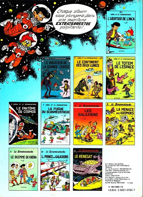 Verso de l'album Le Scrameustache Tome 10 Le prince des galaxiens