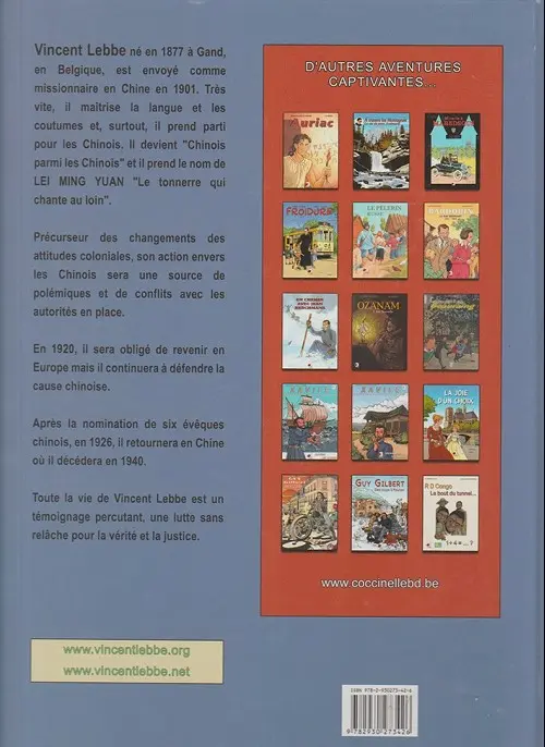 Verso de l'album Tonnerre en Chine Vincent Lebbe