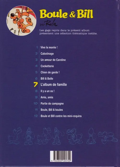Verso de l'album Boule & Bill Tome 7 L'album de famille