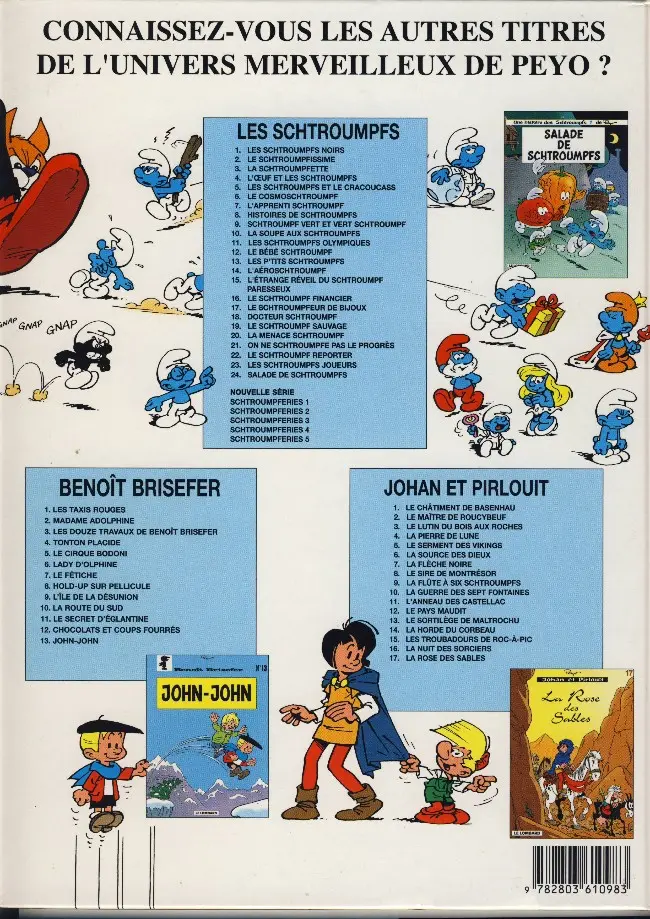 Verso de l'album Les Schtroumpfs Tome 17 Le schtroumpfeur de bijoux