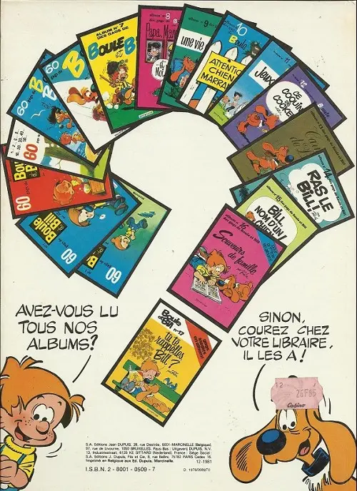 Verso de l'album Boule & Bill Tome 13 Carnet de Bill