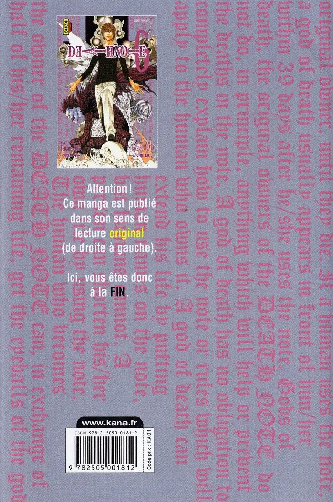 Verso de l'album Death note 6