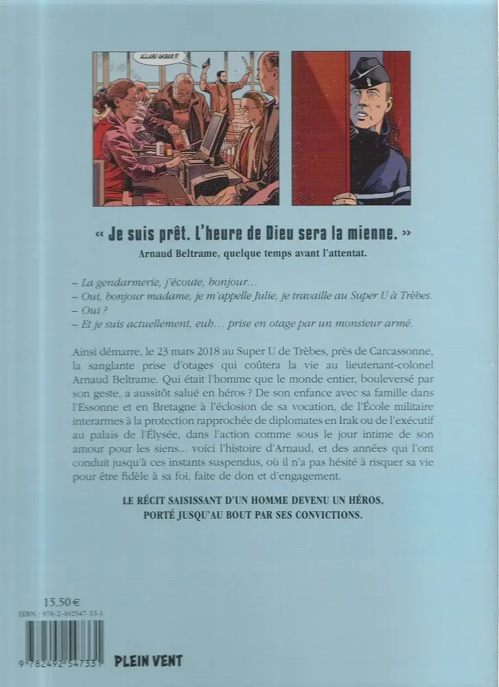 Verso de l'album Arnaud Beltrame Le Don et l'Engagement