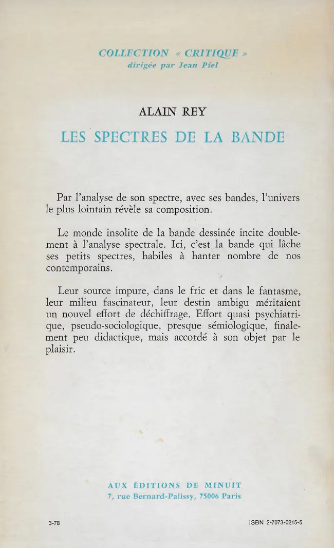 Verso de l'album Les Spectres de la bande Essai sur la B.D.