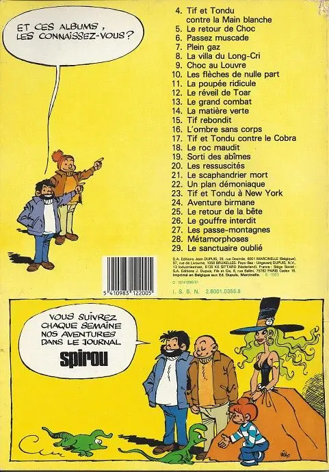 Verso de l'album Tif et Tondu Tome 21 Le scaphandrier mort