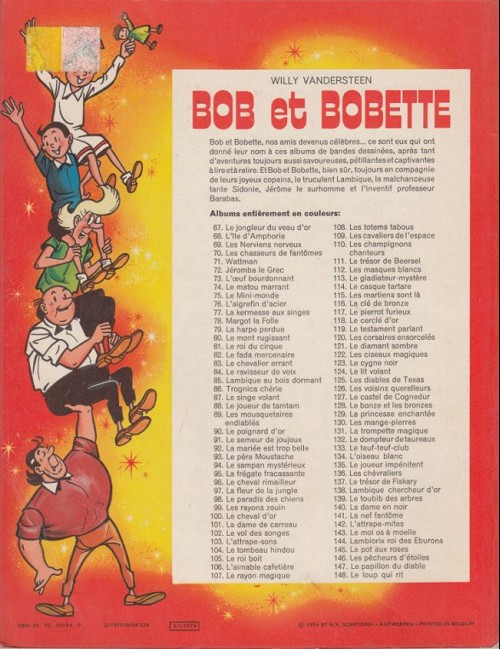 Verso de l'album Bob et Bobette Tome 110 Les champignons chanteurs
