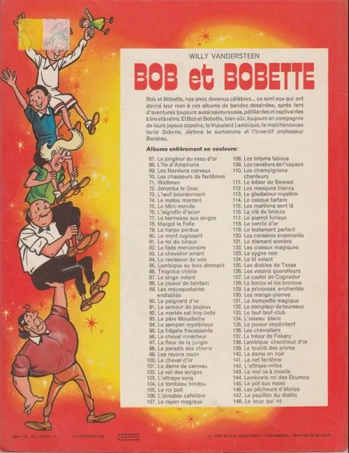 Verso de l'album Bob et Bobette Tome 110 Les champignons chanteurs