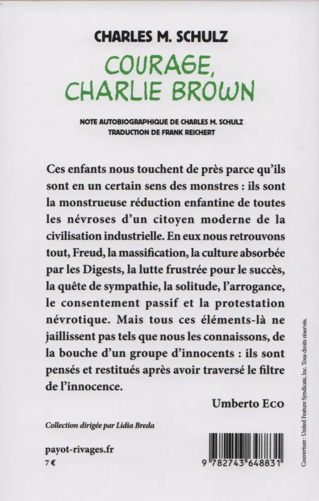 Verso de l'album Peanuts Tome 3 Courage, Charlie Brown