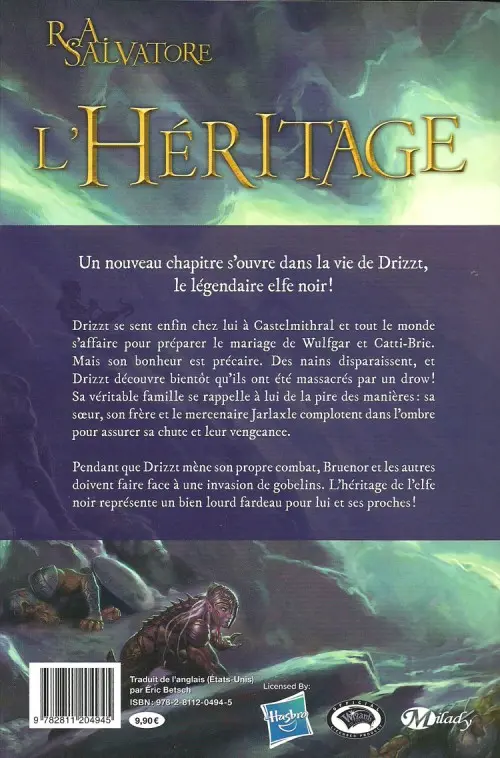 Verso de l'album La Légende de Drizzt Livre VII L'Héritage