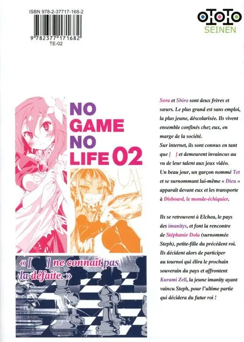 Verso de l'album No Game no Life Saison 1 2