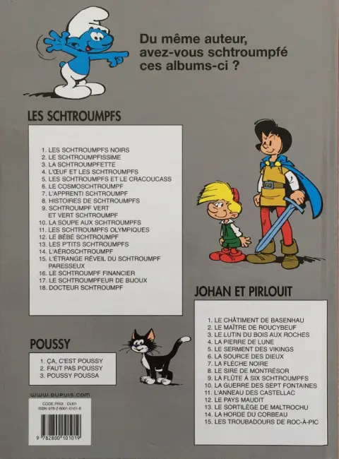 Verso de l'album Johan et Pirlouit Tome 7 la flèche noire