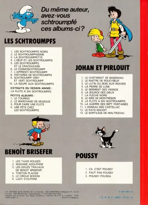 Verso de l'album Les Schtroumpfs Tome 8 Histoires de Schtroumpfs