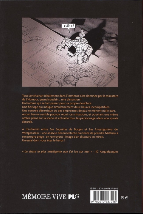Verso de l'album L'enquête sur l'art de Marc-Antoine Mathieu