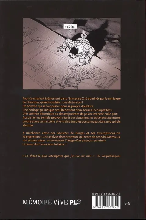 Verso de l'album L'enquête sur l'art de Marc-Antoine Mathieu