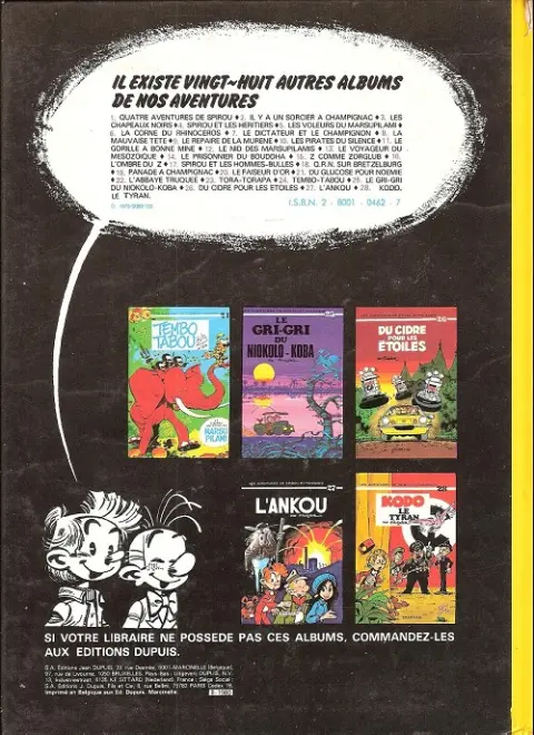 Verso de l'album Spirou et Fantasio Tome 26 Du cidre pour les étoiles