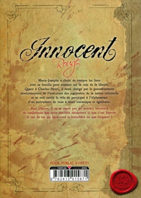 Verso de l'album Innocent Rouge 8 La guillotine
