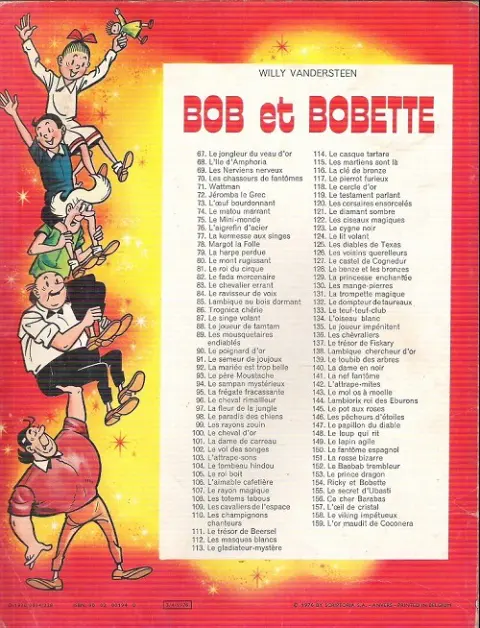 Verso de l'album Bob et Bobette Tome 110 Les champignons chanteurs