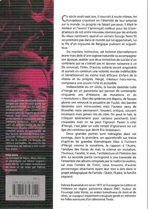 Verso de l'album Hergé - Le passager du XXe siècle