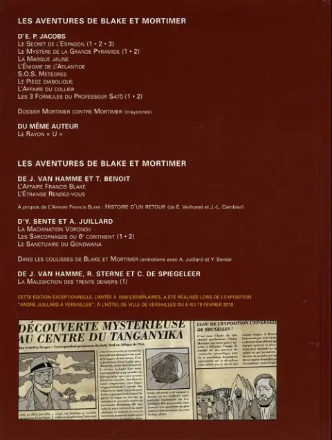 Verso de l'album Blake et Mortimer Tome 18 Le Sanctuaire du Gondwana