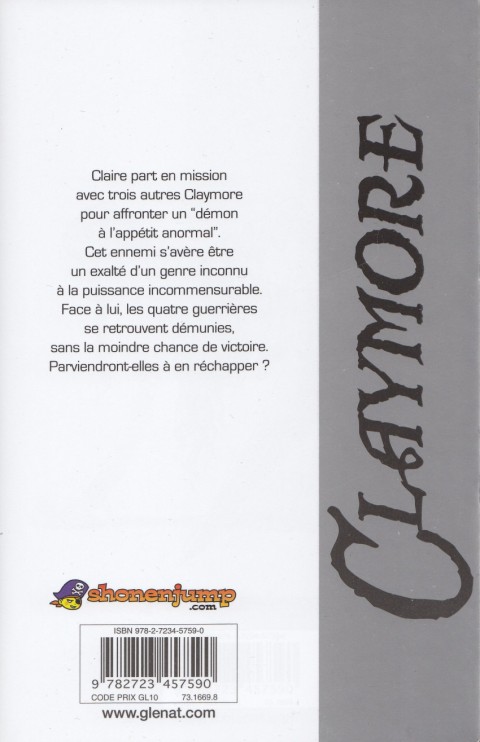 Verso de l'album Claymore Tome 6 La chasse interminable