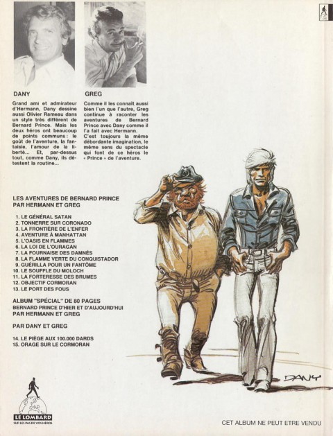 Verso de l'album Bernard Prince Tome 15 Orage sur le Cormoran