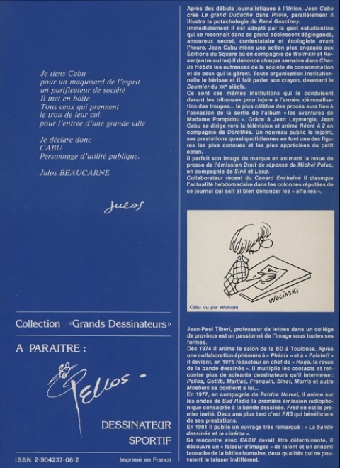 Verso de l'album Cabu dessinateur pamphlétaire