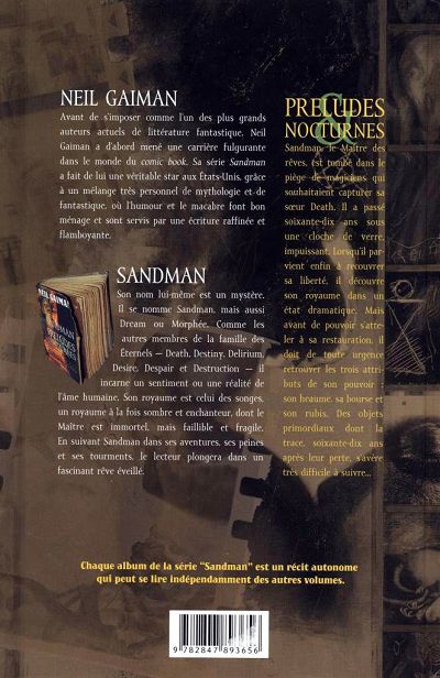 Verso de l'album Sandman Tome 1 Préludes & Nocturnes
