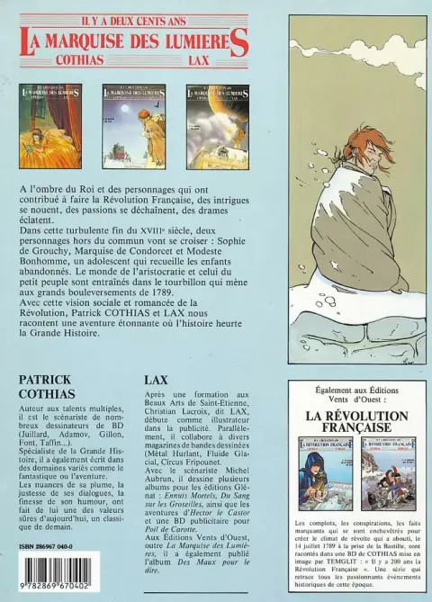 Verso de l'album La Marquise des Lumières Tome 1 La vierge et l'enfant