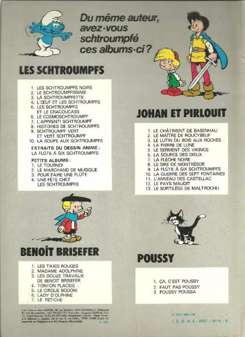 Verso de l'album Les Schtroumpfs Tome 8 Histoires de Schtroumpfs
