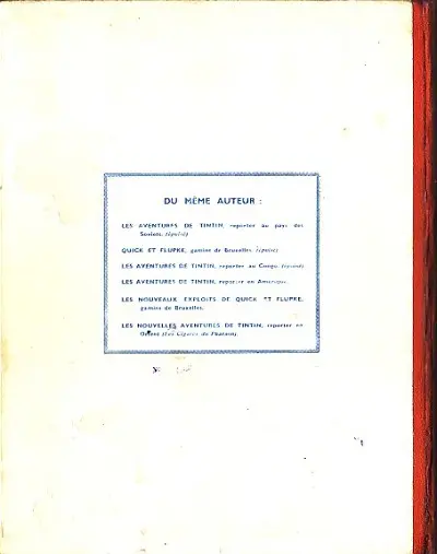 Verso de l'album Tintin Tome 3 Tintin en Amérique