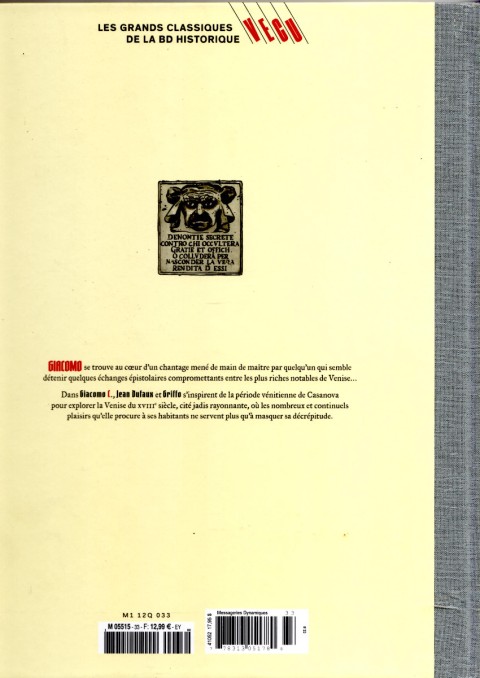 Verso de l'album Les grands Classiques de la BD Historique Vécu - La Collection Tome 34 Giacomo C. - Tome XI : Des Lettres...