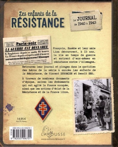 Verso de l'album Les Enfants de la Résistance Le journal de 1940 à 1943