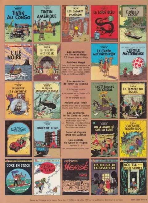 Verso de l'album Tintin Tome 18 L'affaire Tournesol