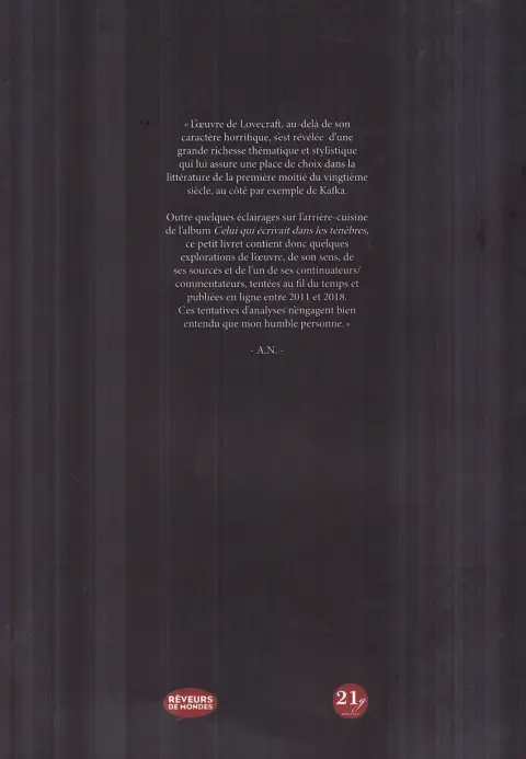 Verso de l'album Howard P. Lovecraft - Celui qui écrivait dans les ténèbres Making-Of