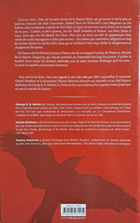 Verso de l'album A Game of Thrones - Le Trône de fer Volume I Le Trône de fer
