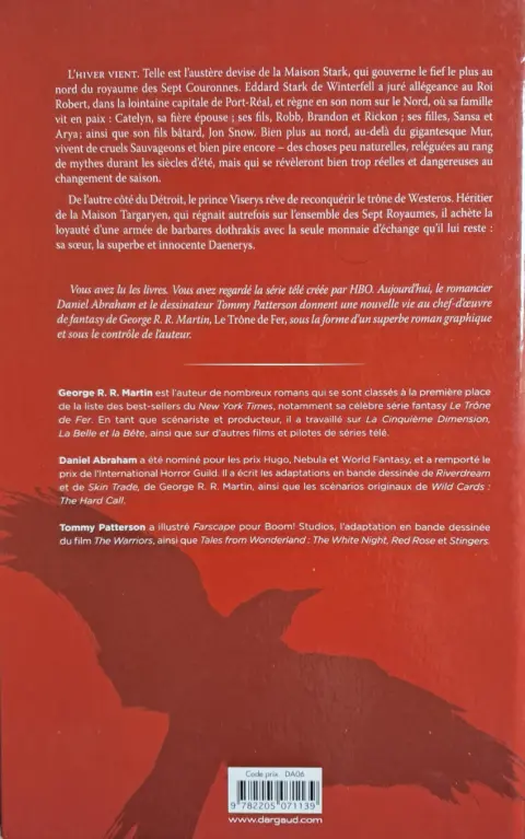 Verso de l'album A Game of Thrones - Le Trône de fer Volume I Le Trône de fer