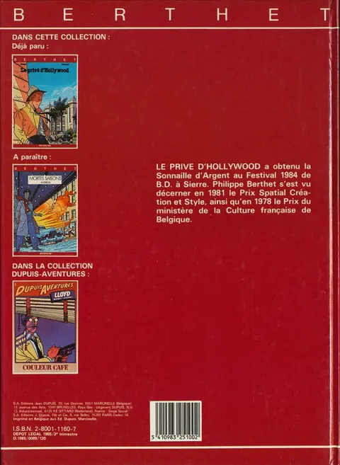 Verso de l'album Le Privé d'Hollywood Tome 1