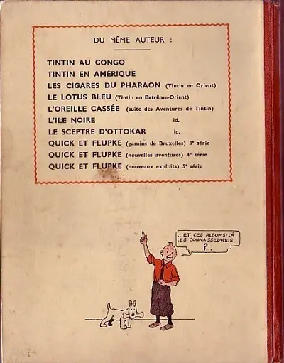 Verso de l'album Tintin Tome 9 Le crabe aux pinces d'or