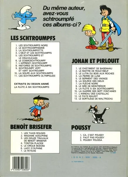 Verso de l'album Johan et Pirlouit Tome 1 Le châtiment de Basenhau