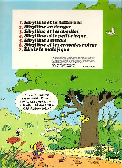 Verso de l'album Sibylline - Dupuis Tome 3 Sibylline et les abeilles